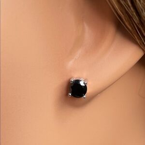 Black Spinel stud sterling silver earrings 1CT Each 6mm